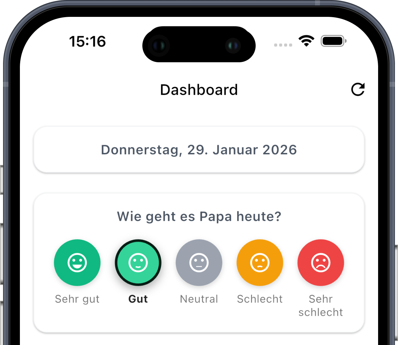 MeinPflegetagebuch App auf einem Smartphone